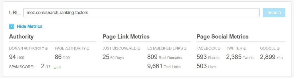 Moz Search Ranking Factors Backlink Analysis