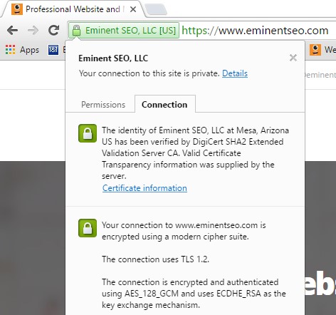 Eminent SEO SSL Certificate Chrome Details