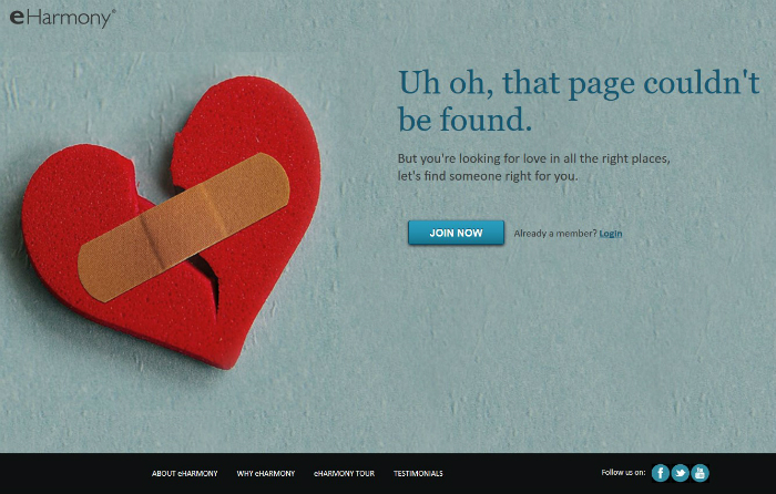 eHarmony 404 Page Screenshot