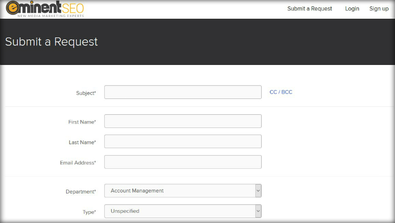 Eminent SEO Helpdesk Submit Request Screenshot