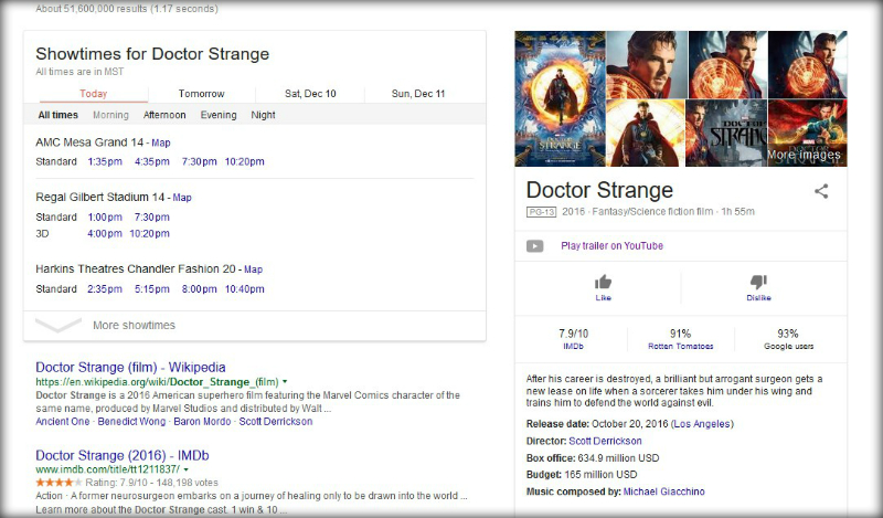 Doctor Strange Google Knowledge Graph Cards