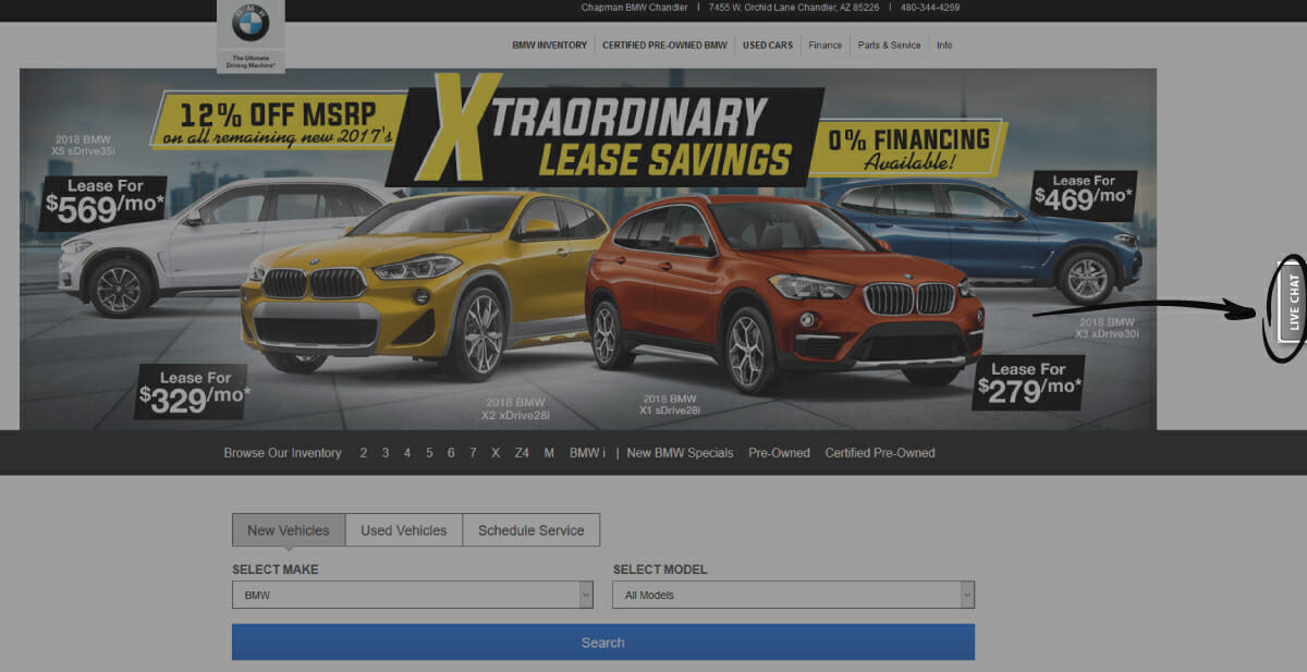 Chapman BMW Chandler Homepage Live Chat Button - ESEO