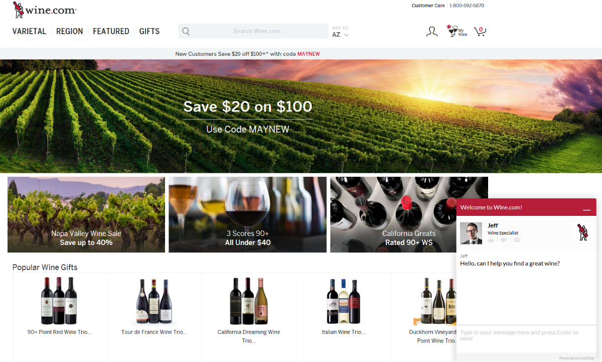 Winedotcom Homepage Live Chat PopUp - ESEO