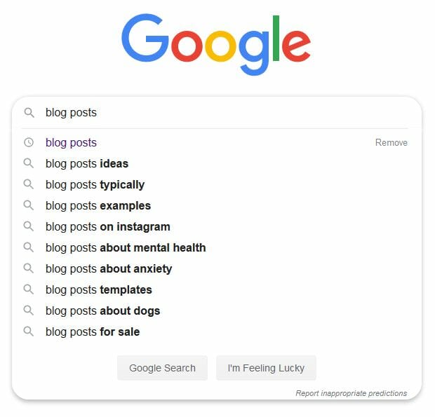 Google Autofill Suggestions Screenshot