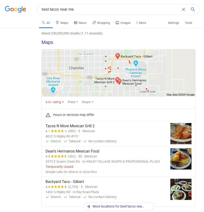 Google Local Pack Example