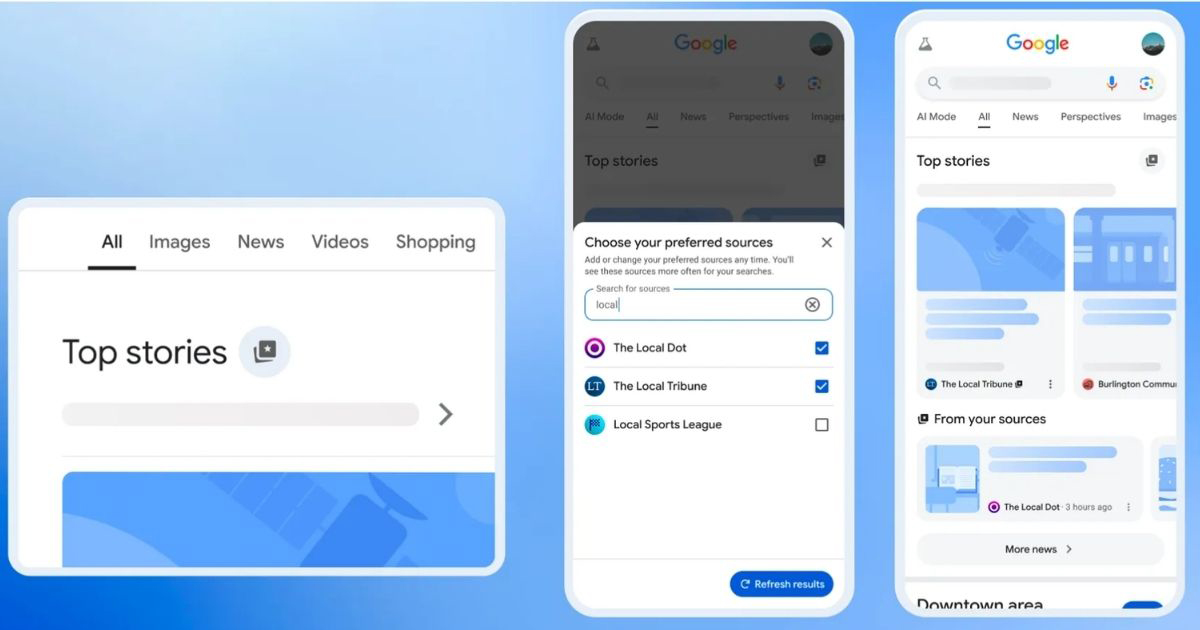 Select Your Preferred Sources in Top Stories in Search